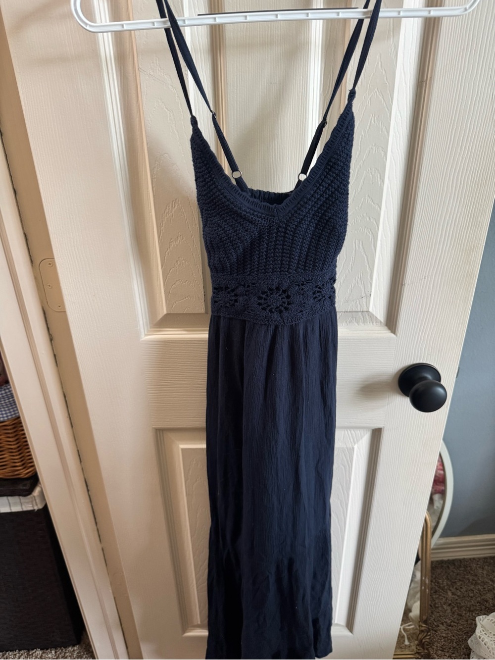 Hollister Navy Crochet-Top Spaghetti Strap Maxi Dress